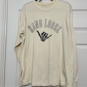 Olivelynn Hang Loose Long Sleeve T-Shirt in Pale Yellow/Cream Size Large EUC‎